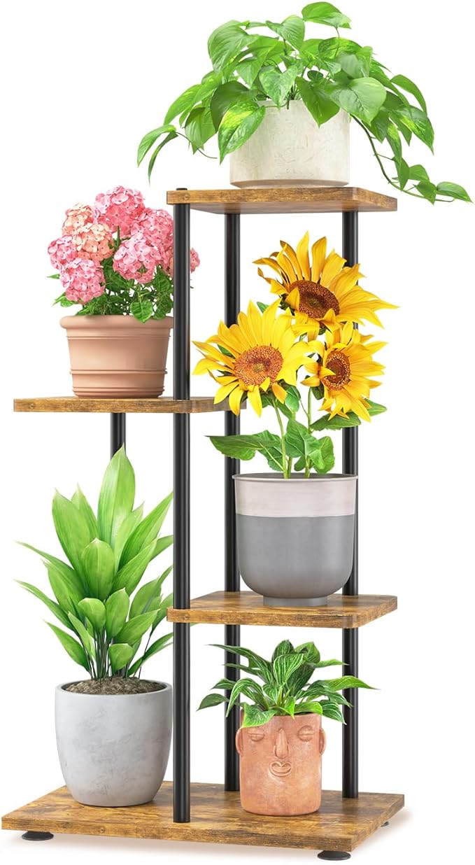 LASZOLA Black 3 Tiered Wood Plant Stand Indoor for Larger Heavy Duty Planter, Sturdy Multi Level Vertical Flowers Racks for Narrow Inside Floor, Decorate Shelving for Hold House Tree, Space Saving