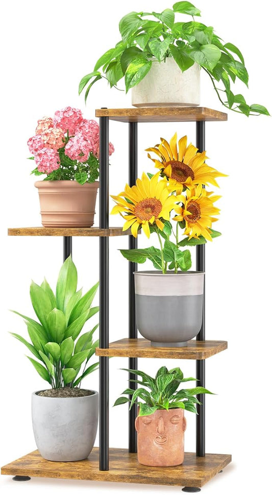 LASZOLA Black 3 Tiered Wood Plant Stand Indoor for Larger Heavy Duty Planter, Sturdy Multi Level Vertical Flowers Racks for Narrow Inside Floor, Decorate Shelving for Hold House Tree, Space Saving