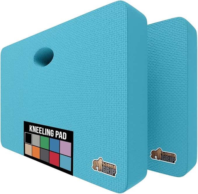 GORILLA GRIP Extra Thick Patent Pending Garden Kneeling Pad, 17.5 x 11 Inch Supportive Soft Foam Knee Cushioning Gardening, Water Resistant, Bathing Baby, Working Supplies Lightweight 2 Pack Turquoise
