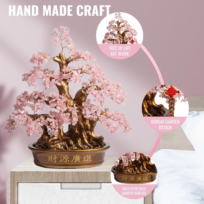 Natural Rose Quartz Tree Large,18" Chakra Crystal Tree(1,300 Gemstone Count) Healing Properties - Bonsai Feng Shui Money Tree for Love Self Care Home Office Decoration