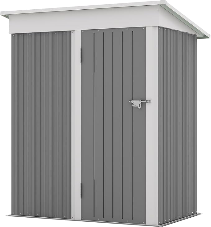 Patiolife 5x3 FT Outdoor Storage Shed, Metal Shed with Lockable Door & Sloping Roof, Steel Tool Shed for Backyard Patio Lawn, Grey