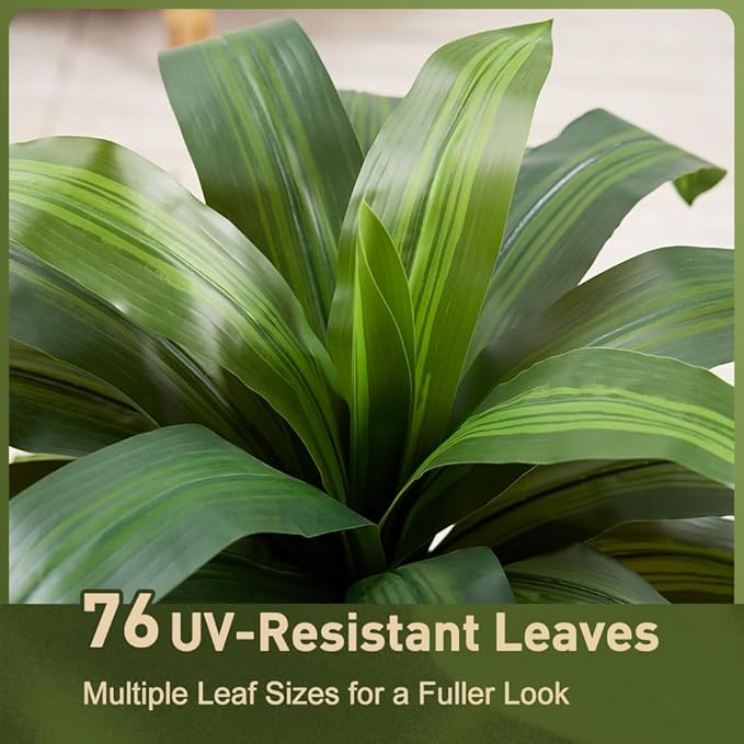 6FT Artificial Dracaena Tree - UV Resistant Faux Tropical Plant, Potted Fake Tree with Taper Planter & Pebbles - Indoor Outdoor Greenery for Home, Porch, Living Room, Bedroom Decor, VN127