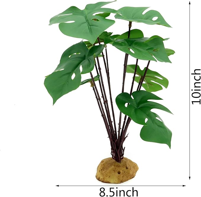 JIHAQUA Reptile Artificial Plants, Terrarium Decorations, Reptiles Amphibians Tank Accessories, Monstera