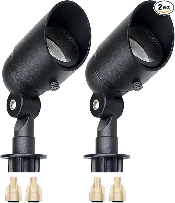 Lumina Lighting® 4W Landscape Lighting 12V Landscape Lights Low Voltage Landscape Spotlights Warm White Waterproof Outdoor Replaceable LED Bulb for Garden, Lawn, Porch, Patio and Yard (Black, 2-Pack)