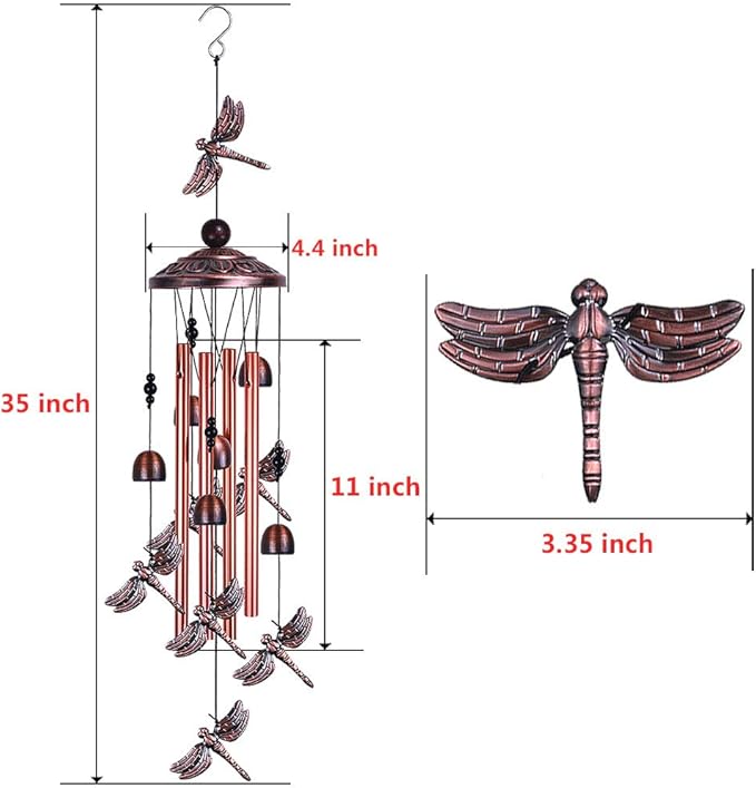 Dragonfly Wind Chimes Outdoor Decor - With 4 Tubes 6 Bells 7 Dragonflies 36" Waterproof Mobile Romantic Wind Catcher Dragonfly Windchimes for Home, Xmas Mom Gifts, Festival, Balcony, Garden Decoration