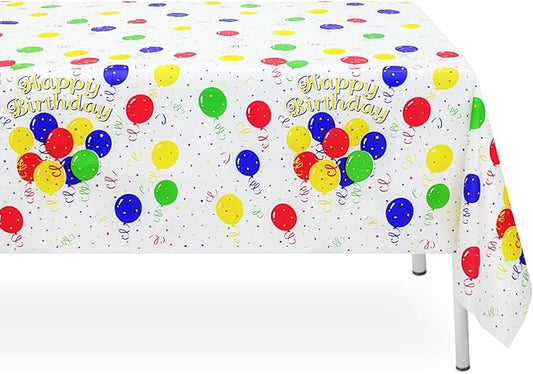 3 Pack Colorful Balloons Tablecloth, Happy Birthday Plastic Table Cloths for Parties Disposable, 54x108in Waterproof Rectangular Tablecloth for Birthday Party Picnic School Baby Shower