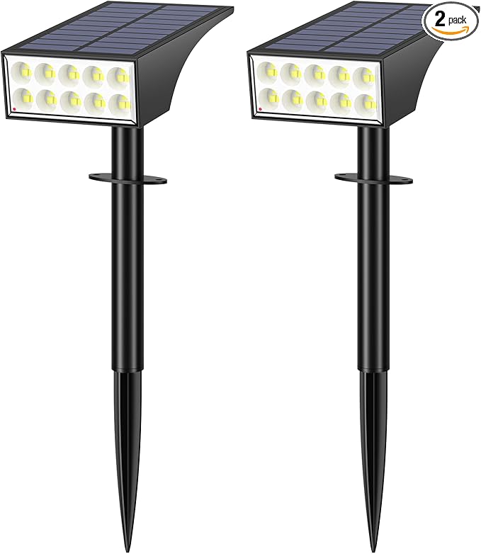 Solar Lights Outdoor Waterproof, Solar Spot Lights- 2 Pack/4 Mode LED Spotlights 2-in-1 Auto On/Off Powered Landscape Lighting for Outside Yard Wall Garden Path Driveway, Cool White