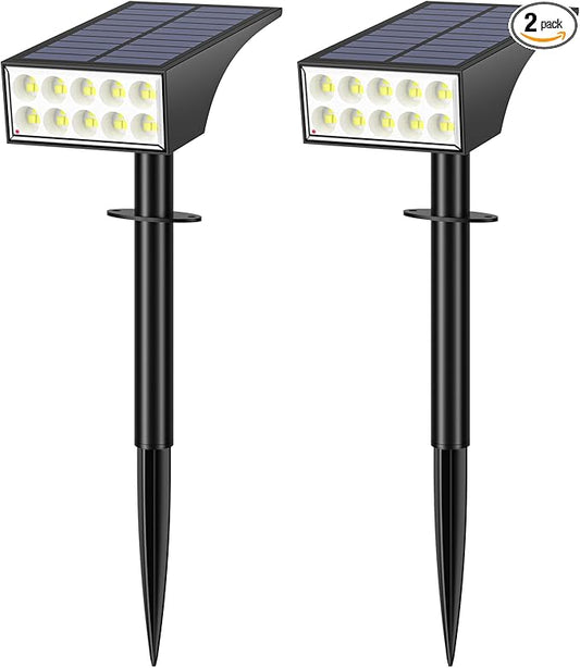 Solar Lights Outdoor Waterproof, Solar Spot Lights- 2 Pack/4 Mode LED Spotlights 2-in-1 Auto On/Off Powered Landscape Lighting for Outside Yard Wall Garden Path Driveway, Cool White