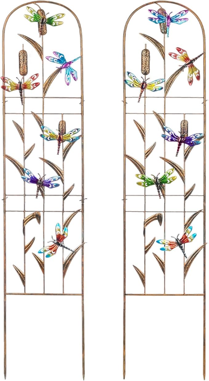SUNNYPARK Set of 2 Dragonfly Metal Garden Trellis for Climbing Plants, Decorative Vegetables Flowers Vine Trellis for Outdoor Patio 60'' H x 11'' W