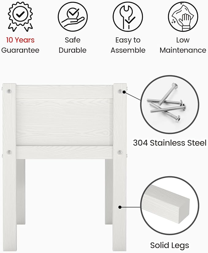 Small HDPE Raised Garden Bed, Elevated Planter Box with Legs, Outdoor All-Weather Planter Raised Beds for Seeds, Herb, Flower, Vegetable (White)