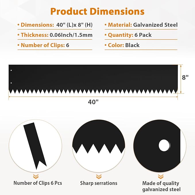 8 Inch Steel Landscape Edging,6 Pack Hammer in Edging for Landscaping, Metal Landscape Edging for Lawn, Pathway, Yard