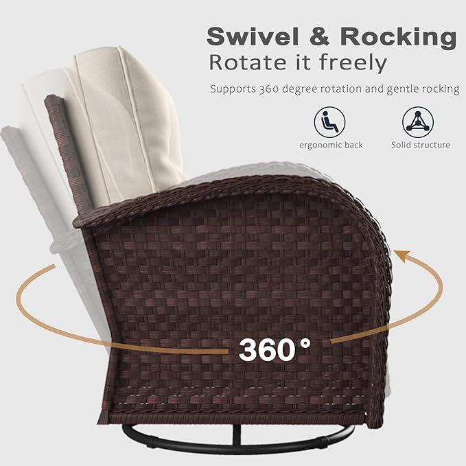 LayinSun 9 Pieces Outdoor Patio Furniture Set, Rattan Wicker Sectional Swivel Rocker Chairs Sets