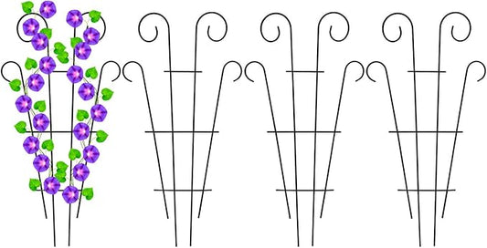 4 Pack 23'' Metal Garden Trellis for Climbing Plants Outdoor, Indoor Plant Trellis Support for Potted Plants, Rustproof Pot Trellis for Houseplant Flower Vines Ivy, Wave Shape, Black