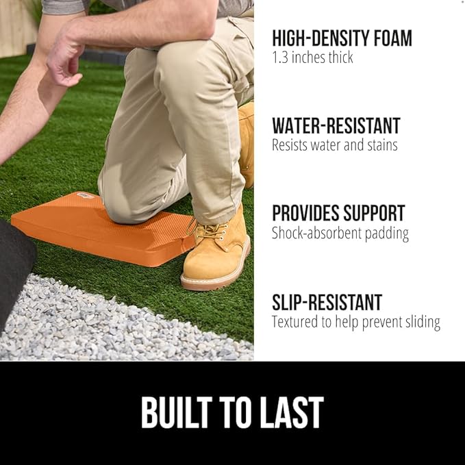 GORILLA GRIP Extra Thick Patent Pending Garden Kneeling Pad, 17.5 x 11 Inch Supportive Soft Foam Knee Cushioning, Gardening, Water Resistant, Bathing Baby, Working Supplies, Lightweight 2 Pack Orange