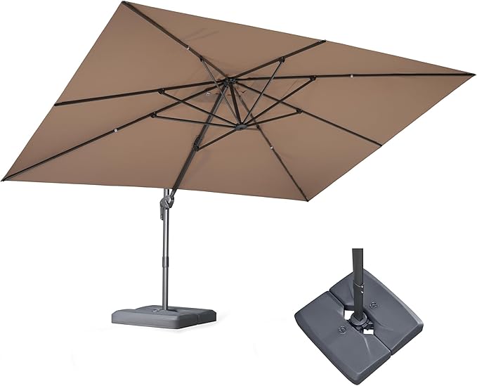 PURPLE LEAF 10' X 13' Rectangle Cantilever Umbrella with Base Outdoor Large Aluminum Patio Umbrella with 3-Year Fade Resistance Recycled Fabric and 360-degree Rotation for Deck Pool Garden, Sand Dune