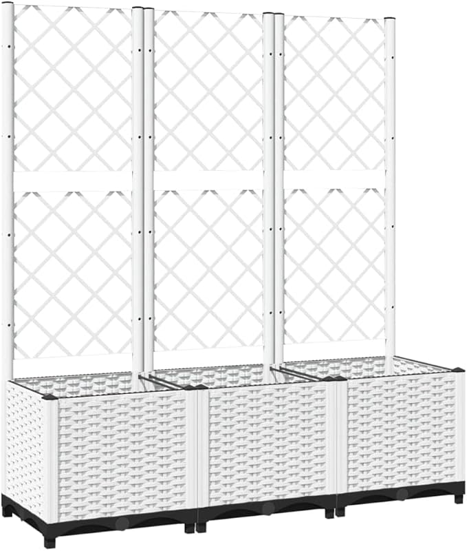 Garden Planter with Trellis, Trellis with Planter Box, Outdoor Raised Garden Bed for Climbing Plants, Raised Garden Bed Garden Planter Box, White 47.2"x15.7"x53.5" PP