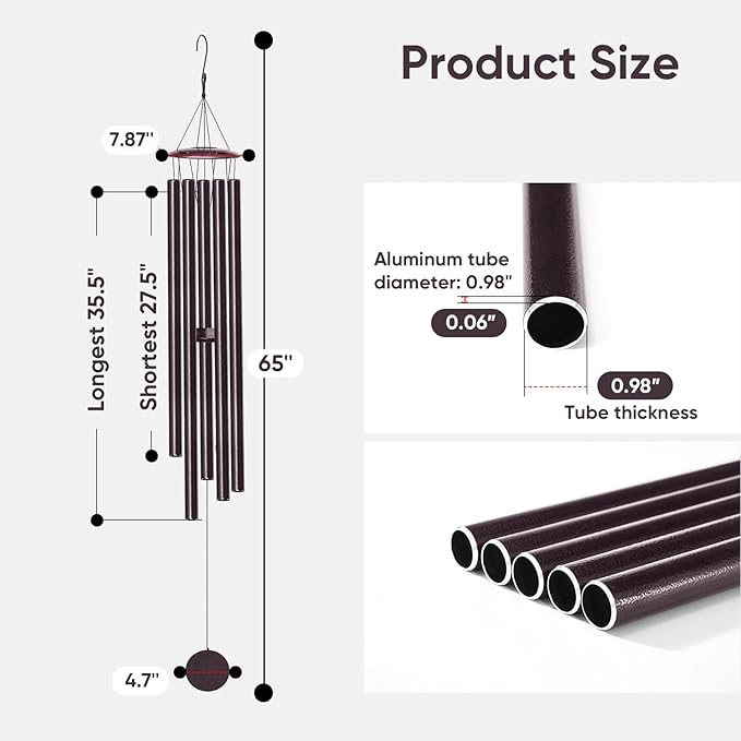 Large Wind Chimes for Outside Deep Tone, 65" Deep Tone Wind Chimes for Outside Porch Garden Patio Balcony Memorial Room Decor, Memorial Sympathy Gift for Loss of Loved One
