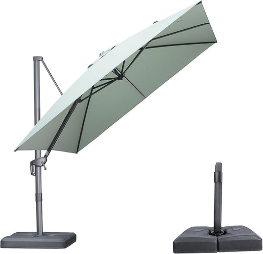 PURPLE LEAF 10 FT Outdoor Umbrella with Base Patio Cantilever Aluminum Umbrella with 3 Years Fade Resistance Recycled Fabric Offset Square with 360-degree Rotation for Deck Pool Garden, Mint Green