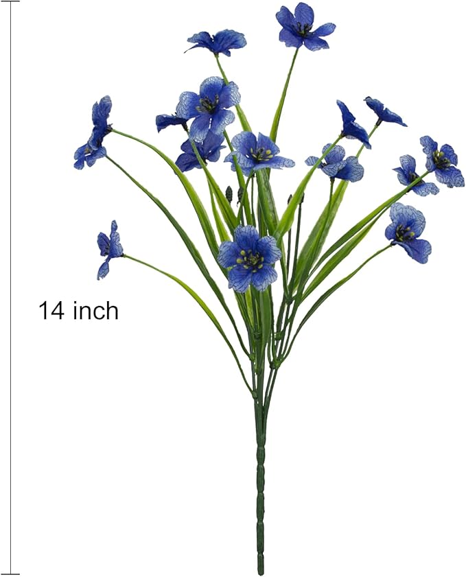 15 Bundles Artificial Flowers Outdoor UV Resistant Fake Silk Plants Plastic Faux Shrubs Outside Front Porch Window Box Garden Home Hanging Planter Decoration (Blue)