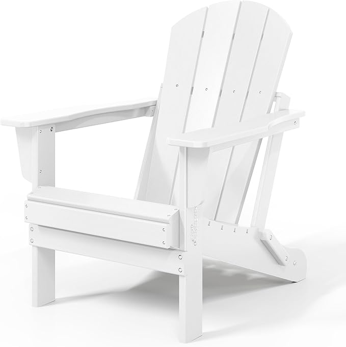 Westin Outdoors Laguna WO Outdoor Adirondack Folding Patio Chairs 8 PCS Set Retro Beach Aesthetic for Backyard, Lawn, Patio, Deck, Garden, Weather Resistant Polyethylene Plastic Lounger (White)
