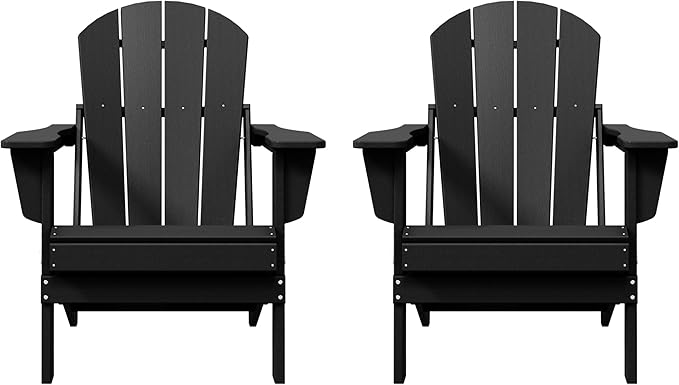 Westin Outdoors Laguna WO Home Furniture Adirondack Chair 2 PCS Set Outdoor Folding Patio Chair for Bon Fire Pit Garden Lawn Backyard Lounging Relaxing (Black)