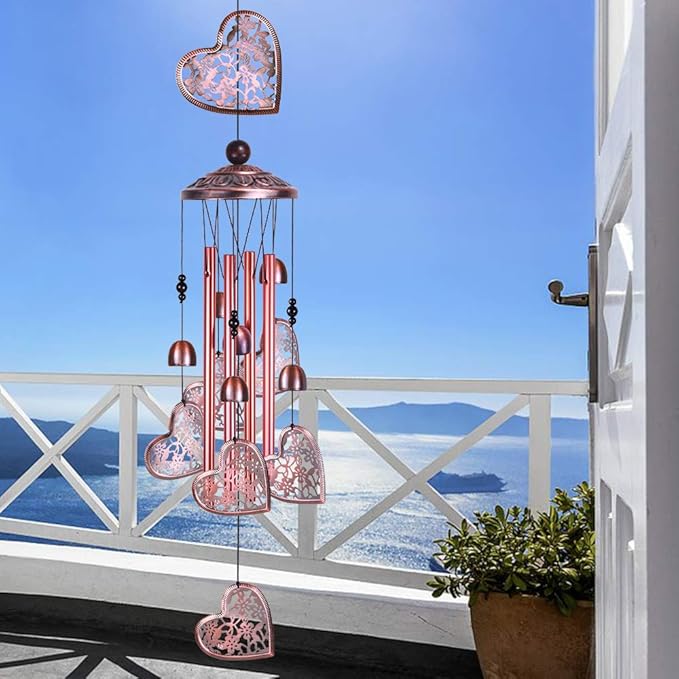 Garden Loving Heart Wind Chimes Outdoor Indoor Decor, Hand-Made Heart Musical Wind Chime, Mobile Wind Catcher Romantic Wind-Bell for for Home, Mom Gifts, Balcony, Festival, Tree, Garden Decoration
