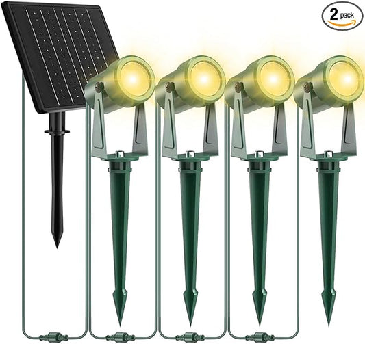 ZYAN Solar Powered Landscape Spotlights, Green Cord Solar Spot Lights Outdoor Auto On/Off, Waterproof Landscape Lighting for Yard, Garden, Lawn, Plant, Tree, Wall, Fence (Warm-White, 4 Pack)