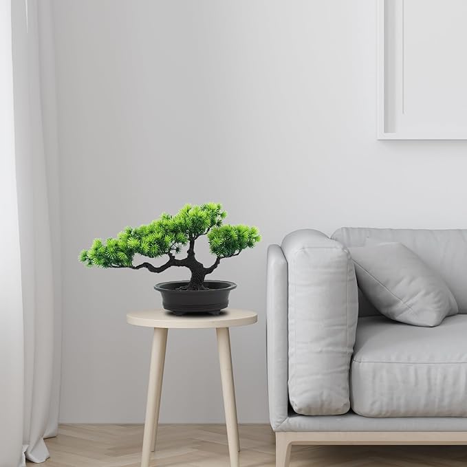 Artificial Bonsai Pine Tree Fake Desk Plants Commercial Reception Charm Adornment Home Decor Office Bookshelf Decor (Green)