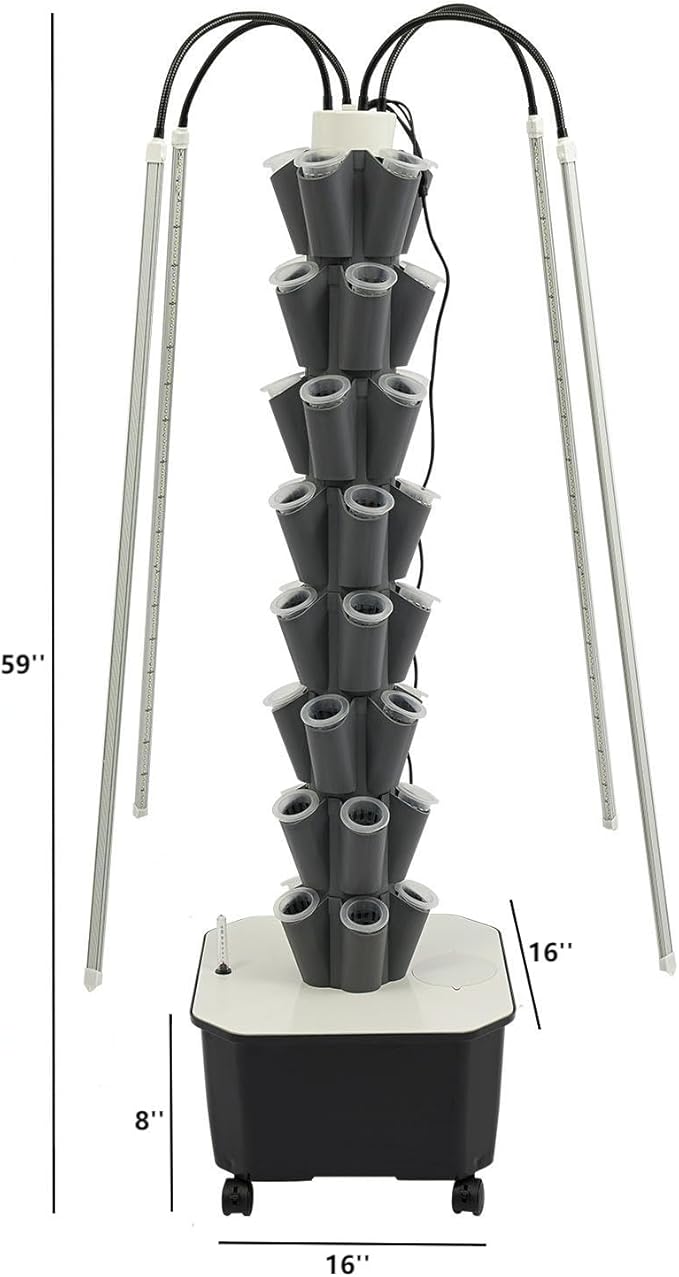 Hydroponic Growing Tower System Kit, 40-Plant Vertical Hydroponics Garden Tower with LED Grow Light, for Outdoor Indoor Herbs Fruits Vegetables Smart Garden Planter Kit
