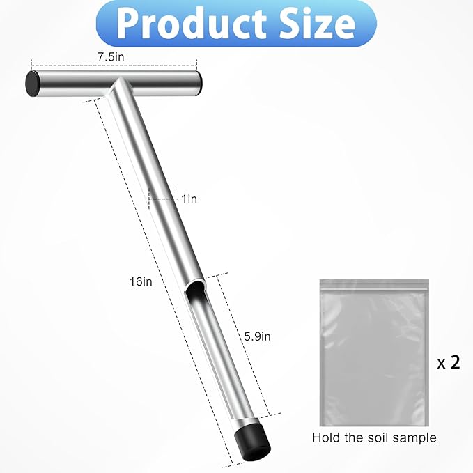 ForoGore 17 Inch Stainless Steel Soil Sampler Probe, T-Style Handle Soil Test Probe, Soil Probe for Soil Sampling, Soil Test Kit for Plant Care, Farm, Lawn Garden