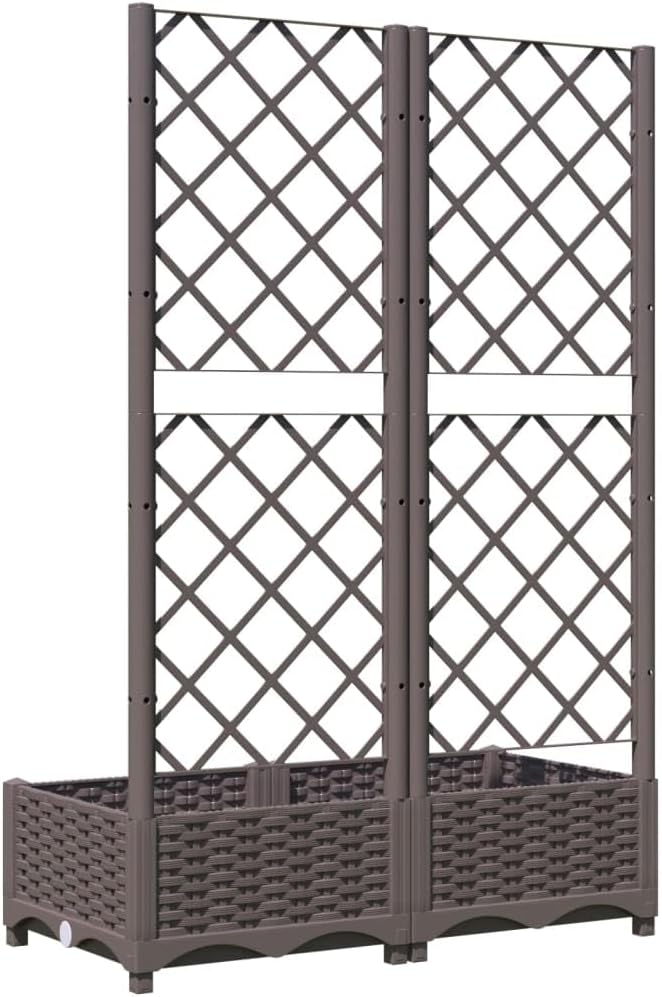 Garden Planter with Trellis, Outdoor Raised Garden Bed for Climbing Plants, Brown 31.5"x15.7"x47.8" PP