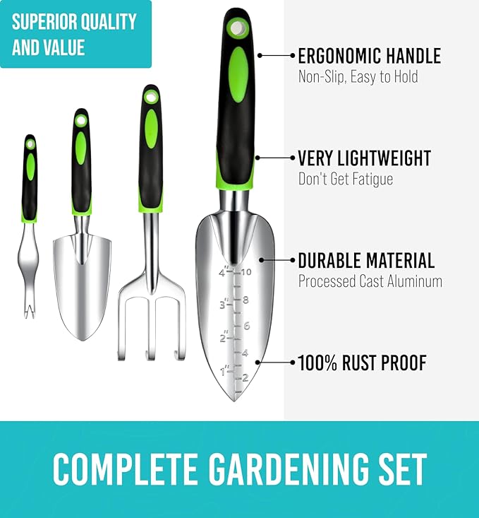 Heavy Duty Garden Tools 22 Pieces Floral Set - Rust Proof, Non-Slip, Durable Gardening Supplies - Ergonomic Hand Tools - Ideal Gardening Gifts for Women, Men Mom, Dad