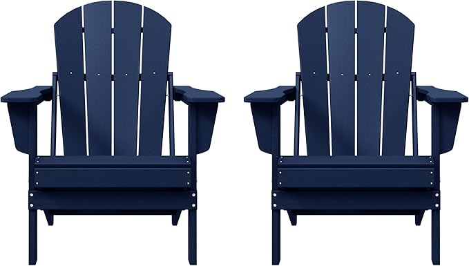 Westin Outdoors Laguna WO Home Furniture Adirondack Chair 2 PCS Set Outdoor Folding Patio Chair for Bon Fire Pit Garden Lawn Backyard Lounging Relaxing (Navy Blue)