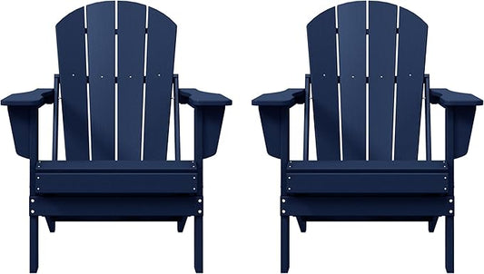 Westin Outdoors Laguna WO Home Furniture Adirondack Chair 2 PCS Set Outdoor Folding Patio Chair for Bon Fire Pit Garden Lawn Backyard Lounging Relaxing (Navy Blue)