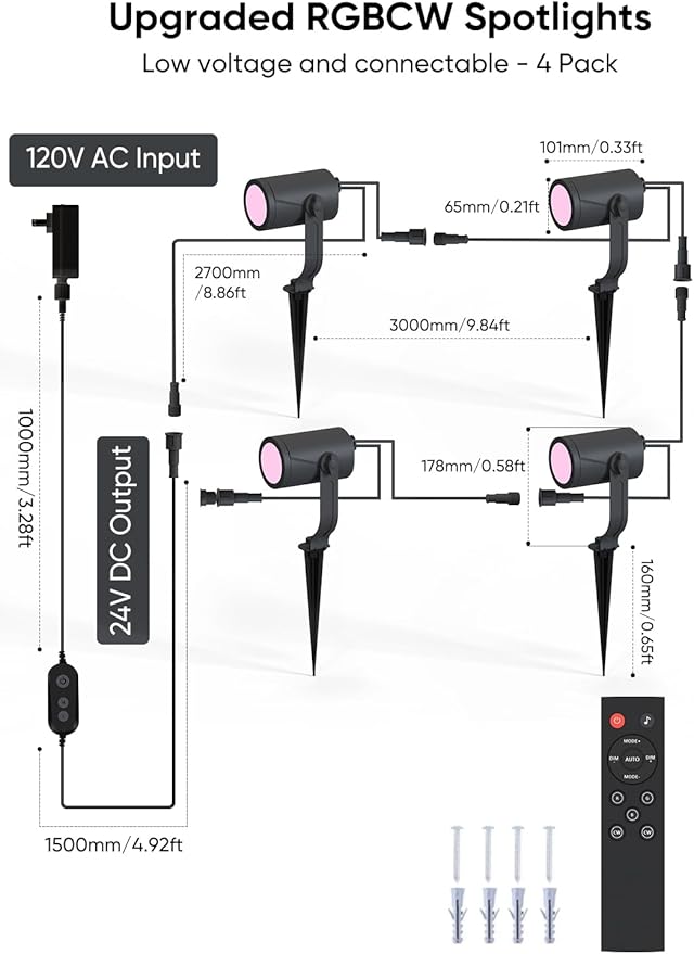 APPECK Smart Outdoor Spot Lights 24W, RGBCW Color Changing Landscape Lights 4 Pack, IP65 Waterproof Low Voltage Landscape Lighting, App/Voice/Remote Control, for Garden Yard Pathway Holiday Decor