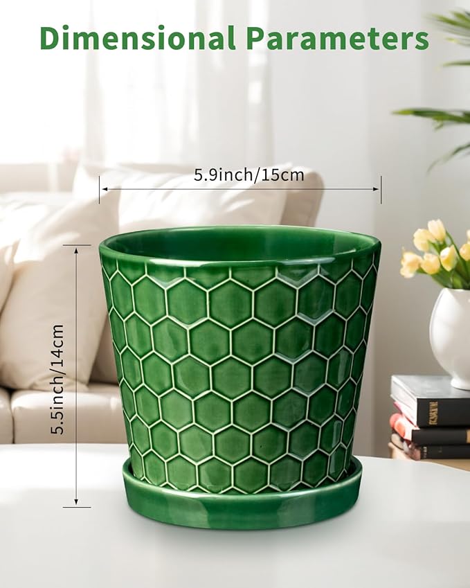 6 Inch Plant Pot,Ceramic Pots for Plants with Drainage,Flower Pots Indoor Pots for Plants, Modern Flower Pots for Home and Office,Set of 2 - Patina