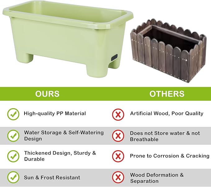 Self-Watering Rectangle Planter Boxes 8-Pack, 15.7-Inch Window Box Planter with Drainage Holes & Trays, Pots for Vegetables, Herbs, Flowers, Garden Windowsill Balcony (Light Green, 15.7*8.3*7.1 inch)