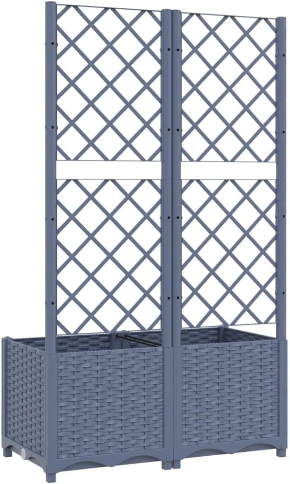 Garden Planter with Trellis, Trellis with Planter Box, Outdoor Raised Garden Bed for Climbing Plants, Raised Garden Bed Garden Planter Box, Dark Gray 31.5"x15.7"x53.5" PP