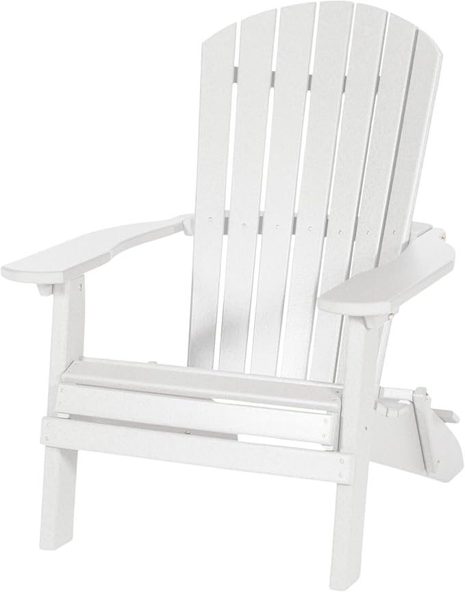DutchCrafters Adirondack Folding Chair with Arms, Handcrafted from Recycled Plastic Poly Lumber, Portable and Easy Storage for Outdoor Patio, Lawn, Garden, Camping Outdoor Furniture (White)