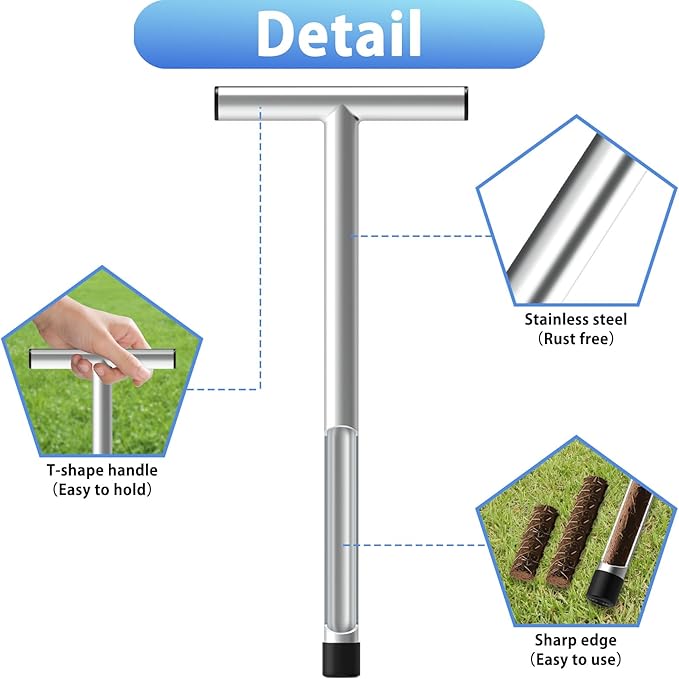ForoGore 17 Inch Stainless Steel Soil Sampler Probe, T-Style Handle Soil Test Probe, Soil Probe for Soil Sampling, Soil Test Kit for Plant Care, Farm, Lawn Garden