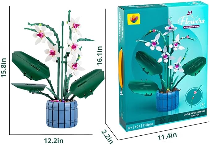 DIY Orchid Artificial Plant Building Kit – Creative Botanical Model with Vase, Relaxing Hobby Craft Set for Adults, Building Blocks Compatible with LEGO, Perfect for Home Decor, Birthdays, Anniversary