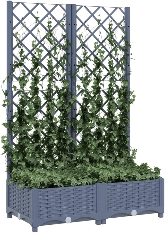 Garden Planter with Trellis, Outdoor Raised Garden Bed for Climbing Plants, Dark Gray 31.5"x15.7"x47.8" PP