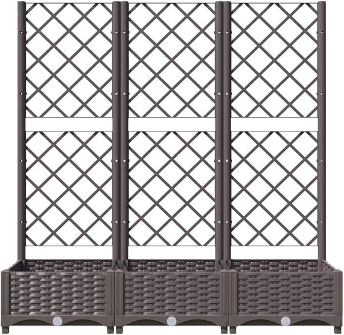 Garden Planter with Trellis, Trellis with Planter Box, Outdoor Raised Garden Bed for Climbing Plants, Raised Garden Bed Planter Box, Brown 47.2"x15.7"x47.8" PP
