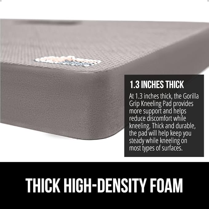 GORILLA GRIP Extra Thick Patent Pending Garden Kneeling Pad, 17.5 x 11 Inch Supportive Soft Foam Knee Cushioning for Gardening, Water Resistant, Bathing Baby Working Supplies, Lightweight, Gray