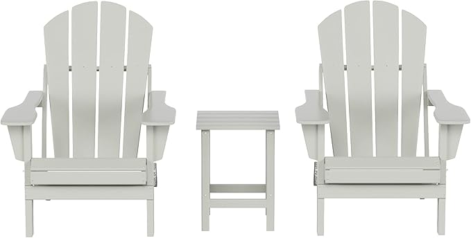 WO Home Furniture Adirondack Chairs Table Set of 3 PCS Outdoor Folding Chairs Side End Table Weather/UV Resistant for Lawn, Garden, Bon Fire, Balcony (Sand)