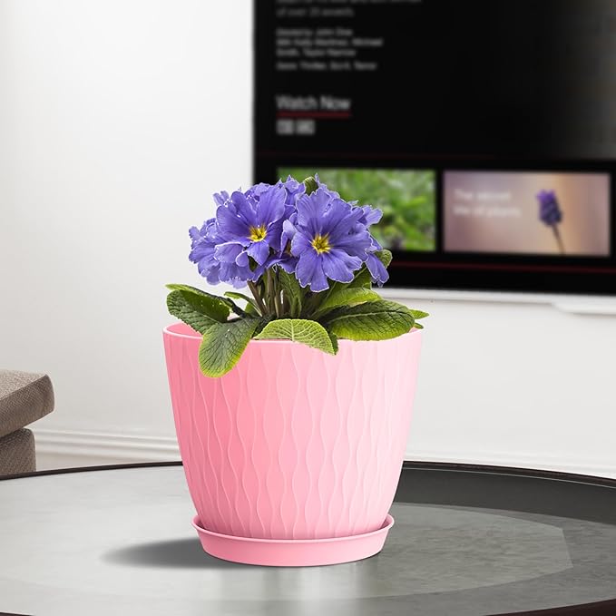 6 Inch Plant Pots, 6 Pack Flower Pots for Indoor and Outdoor Use, Planters with Drainage Holes and Saucers, Colorful