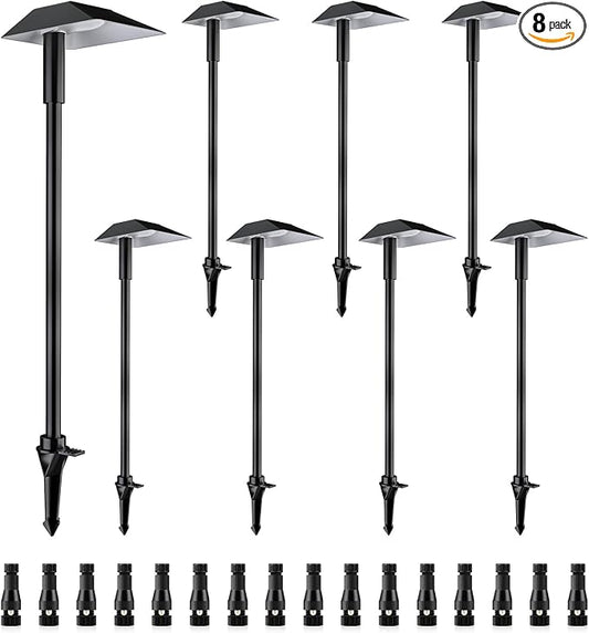 5W Low Voltage Landscape Pathway Lights with Connectors,12-24V Outdoor Path Lights, 3000K Wired Landscape Lights for Yard Garden Walkway, IP66 Waterproof（8Pack）