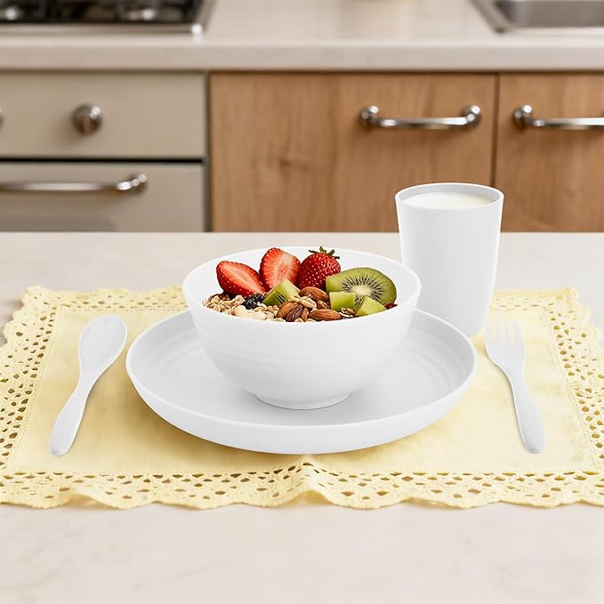 Wheat Straw Dinnerware Sets Service for 4 - Plates and Bowls Sets 20-Piece with Dinner Plate, Cereal Bowls and Cups, Microwave & Dishwasher Safe - White