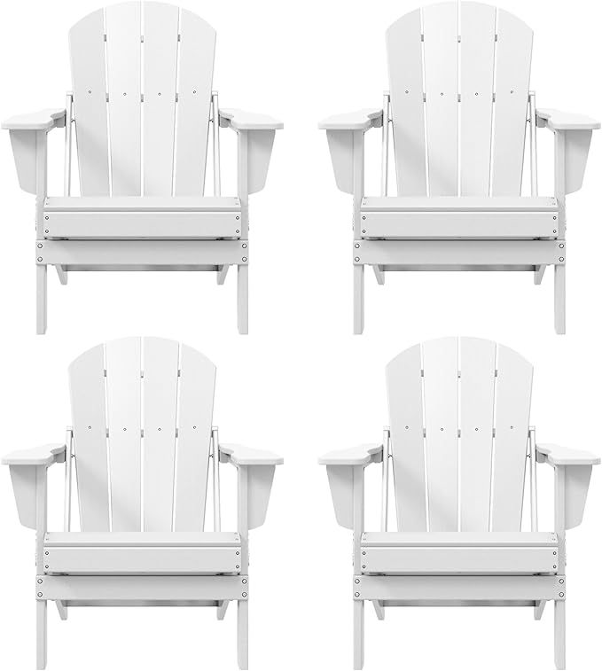 Westin Outdoors Laguna WO Home Furniture Adirondack Chair 4 PC Set Classic Outdoor Patio Folding Chair for Bon Fire Pit Lawn Backyard Beach Plastic Weather-Resistant (White)