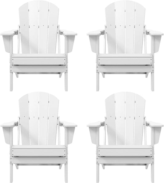 Westin Outdoors Laguna WO Home Furniture Adirondack Chair 4 PC Set Classic Outdoor Patio Folding Chair for Bon Fire Pit Lawn Backyard Beach Plastic Weather-Resistant (White)